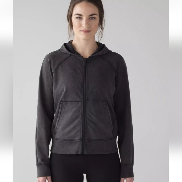 Lululemon Loop Back Hoodie in Acid Rubber Dye Black, sz 4 - Picture 1 of 16